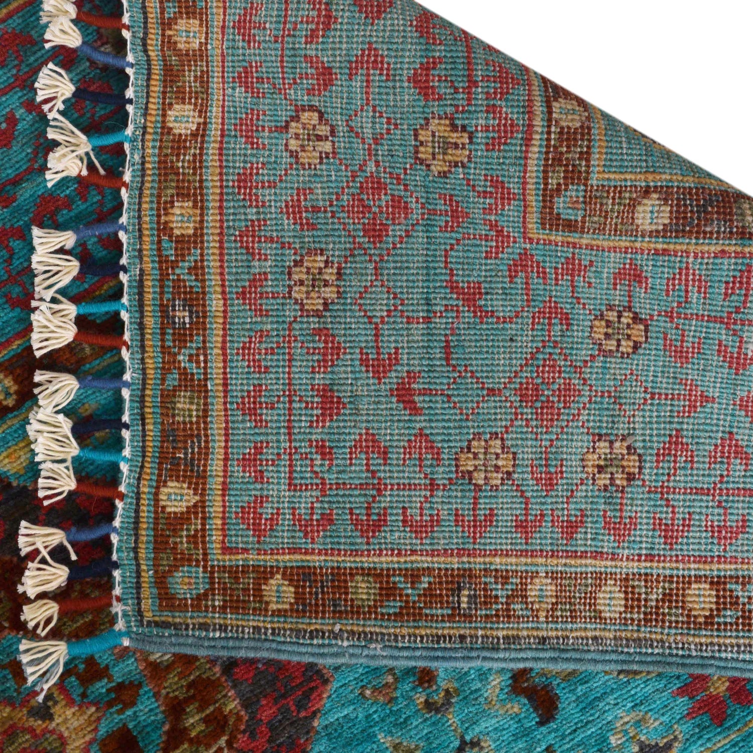 Mamluk Area Rug Handmade Green Medallion 4x6 ft