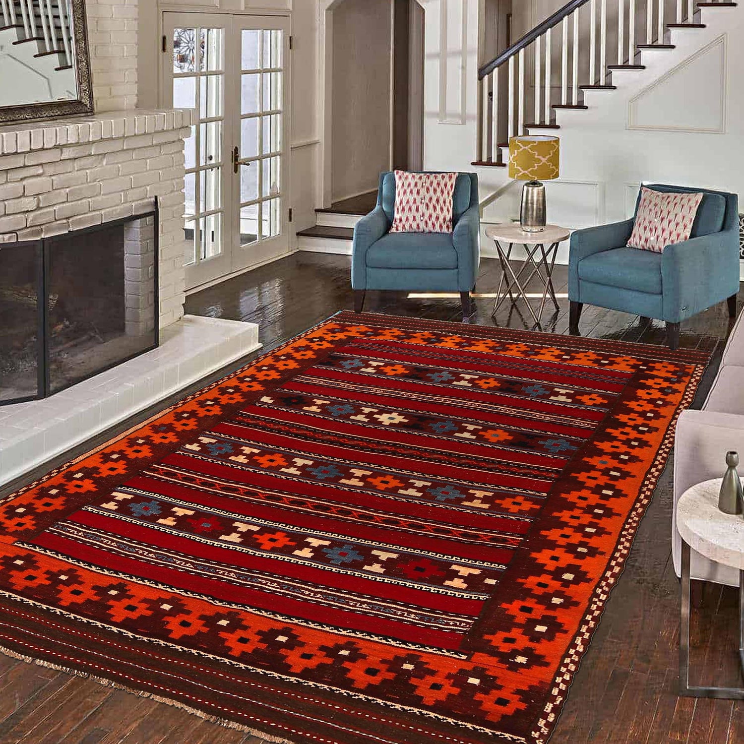 Maimana Kilim Area Rug Handmade Multi Floral 6x9 ft