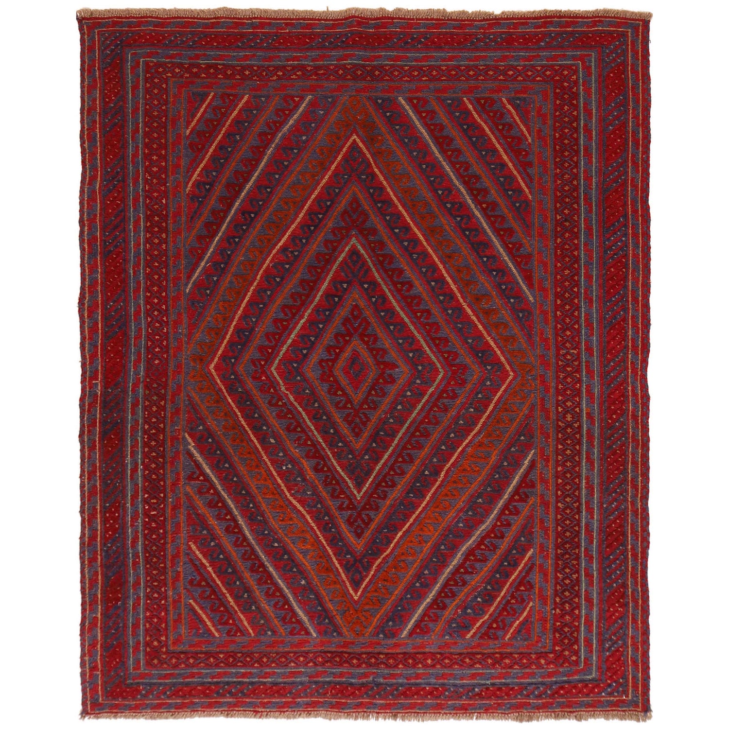 Mashwani Runner Rug Handmade Deep Red Geometric 5x6 ft