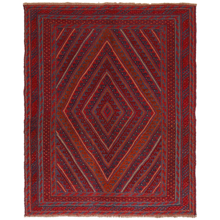 Mashwani Runner Rug Handmade Deep Red Geometric 5x6 ft