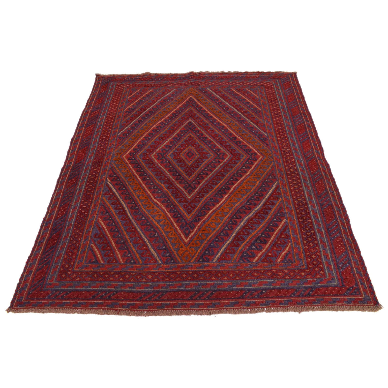Mashwani Runner Rug Handmade Deep Red Geometric 5x6 ft