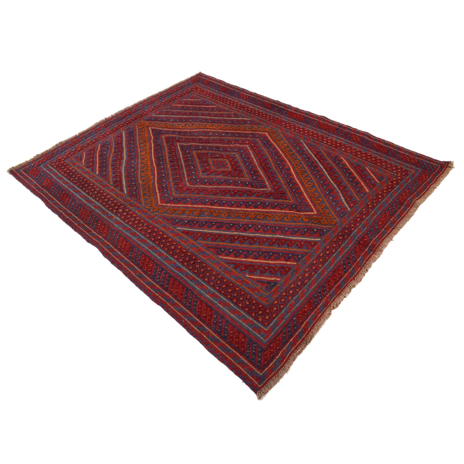 Mashwani Runner Rug Handmade Deep Red Geometric 5x6 ft