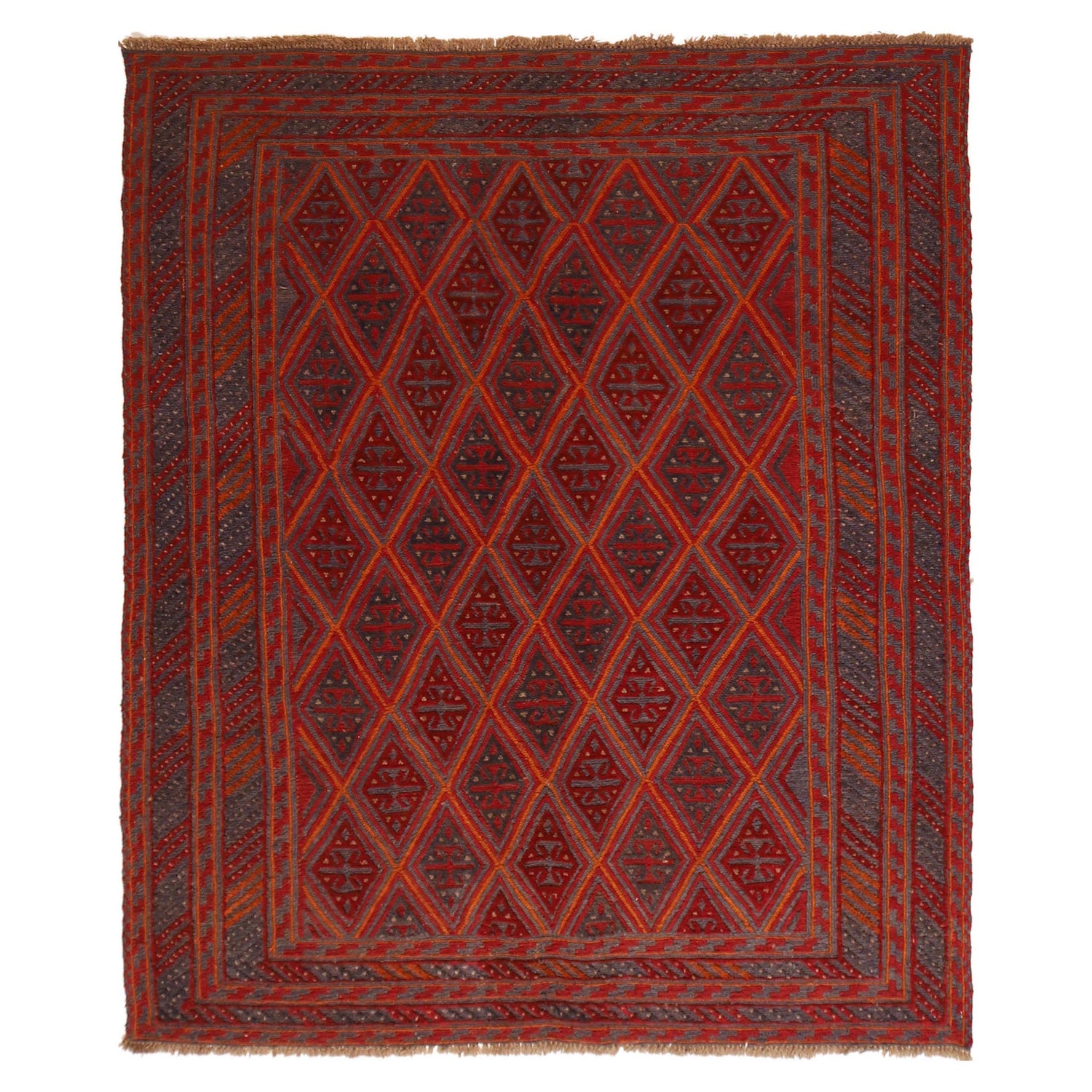 Mashwani Runner Rug Handmade Deep Red Geometric 5x6 ft