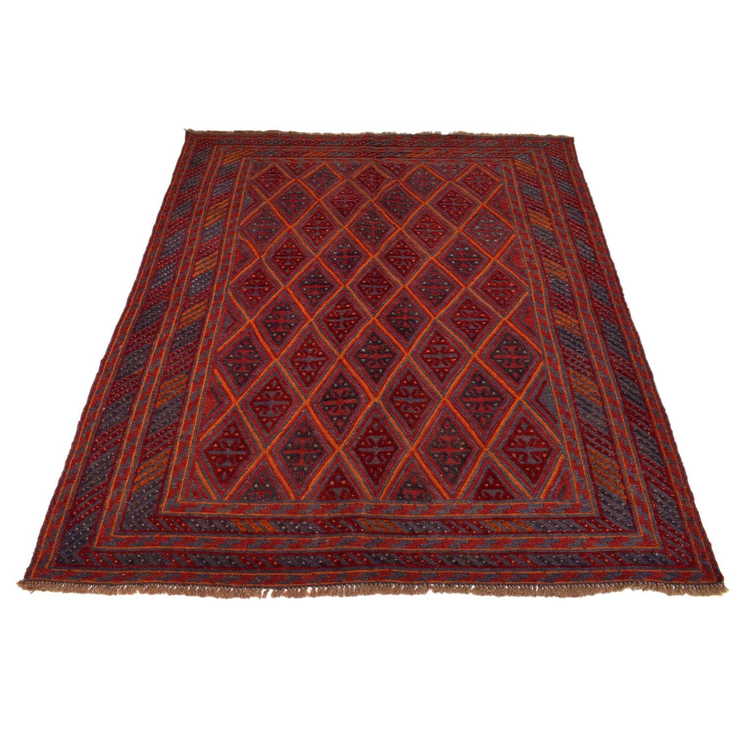Mashwani Runner Rug Handmade Deep Red Geometric 5x6 ft
