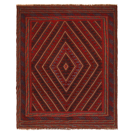 Mashwani Runner Rug Handmade Red Geometric 5x6 ft