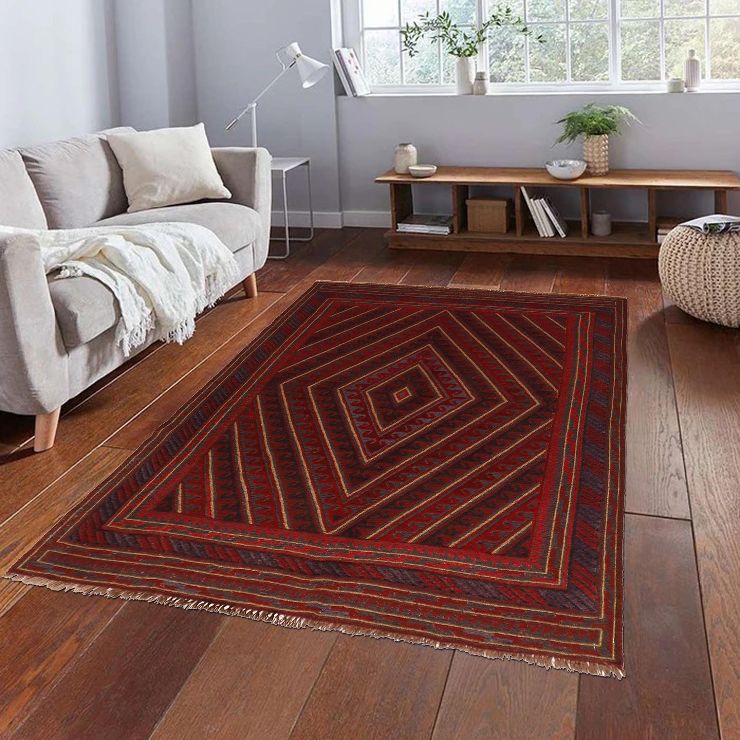 Mashwani Runner Rug Handmade Red Geometric 5x6 ft