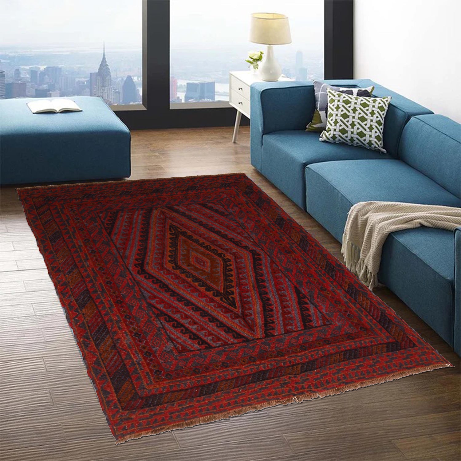 Mashwani Runner Rug Handmade Red Geometric 5x6 ft