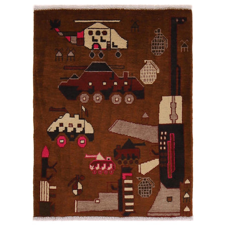 War Area Rug Handmade Brown Rifle 2 x 3 ft