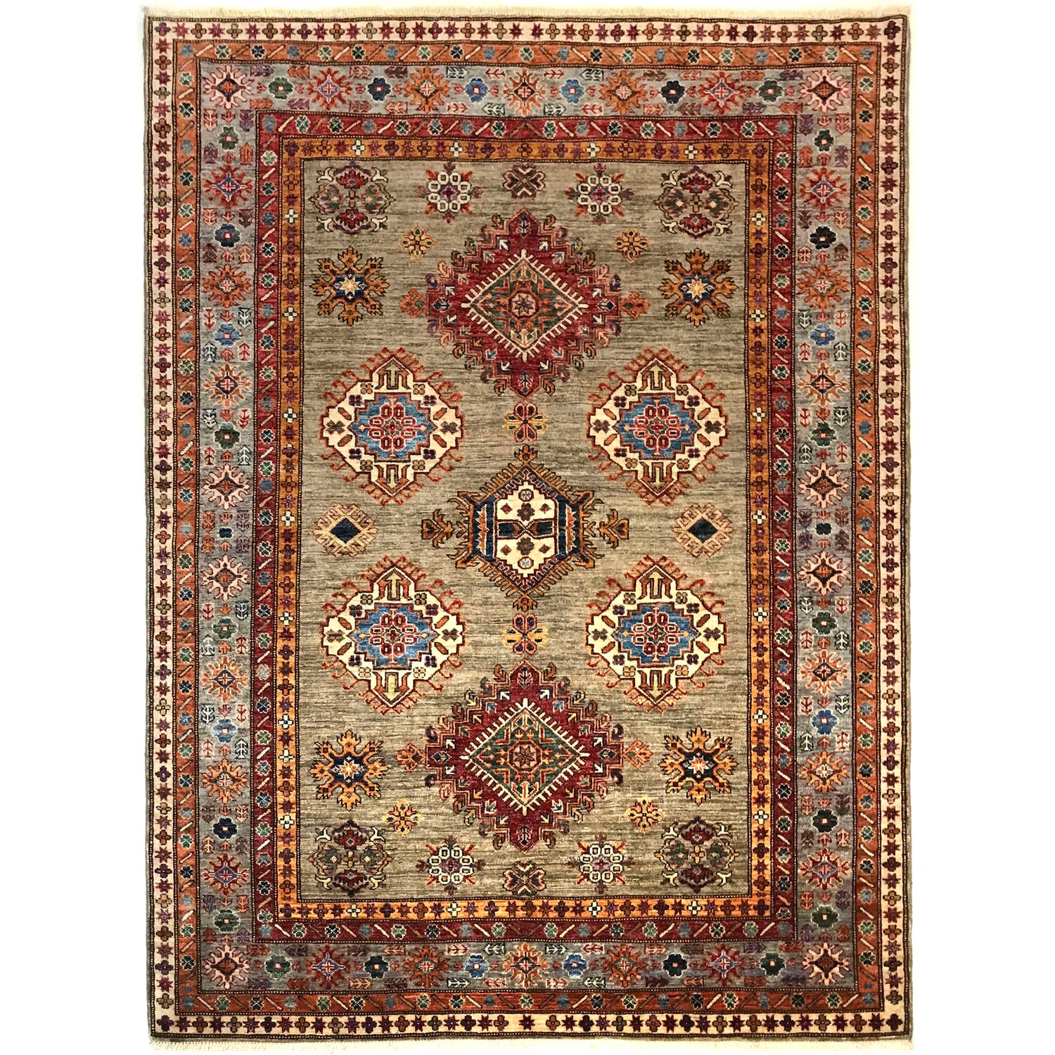 Kazak Rug Handmade Beige Medallion 5x8 ft