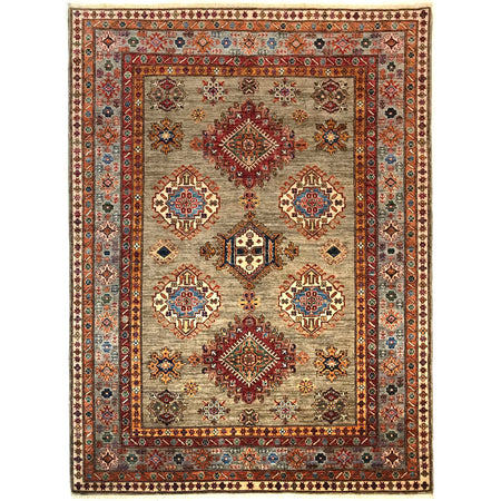 Kazak Rug Handmade Beige Medallion 5x8 ft