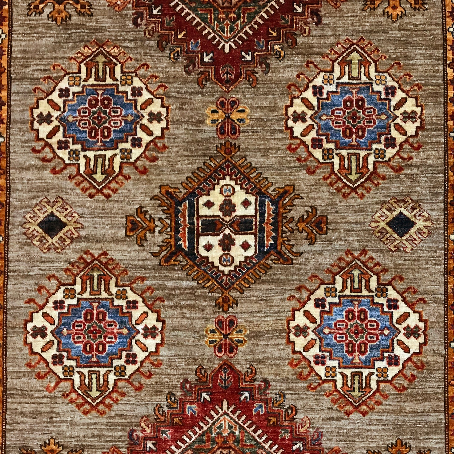 Kazak Rug Handmade Beige Medallion 5x8 ft