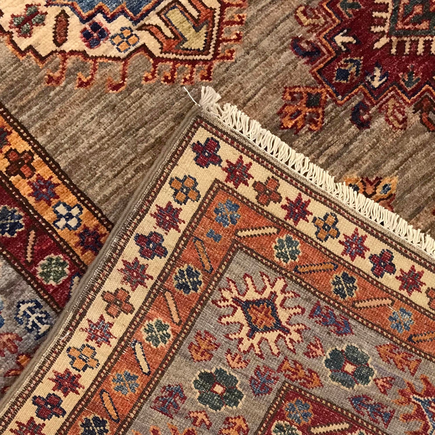 Kazak Rug Handmade Beige Medallion 5x8 ft