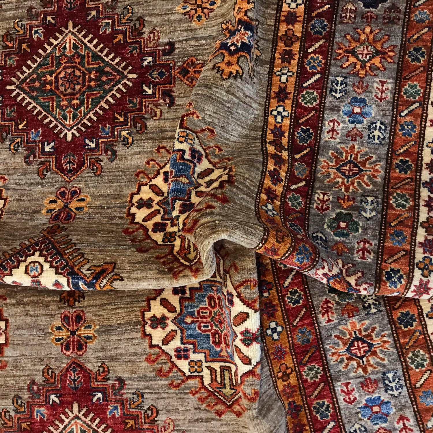 Kazak Rug Handmade Beige Medallion 5x8 ft