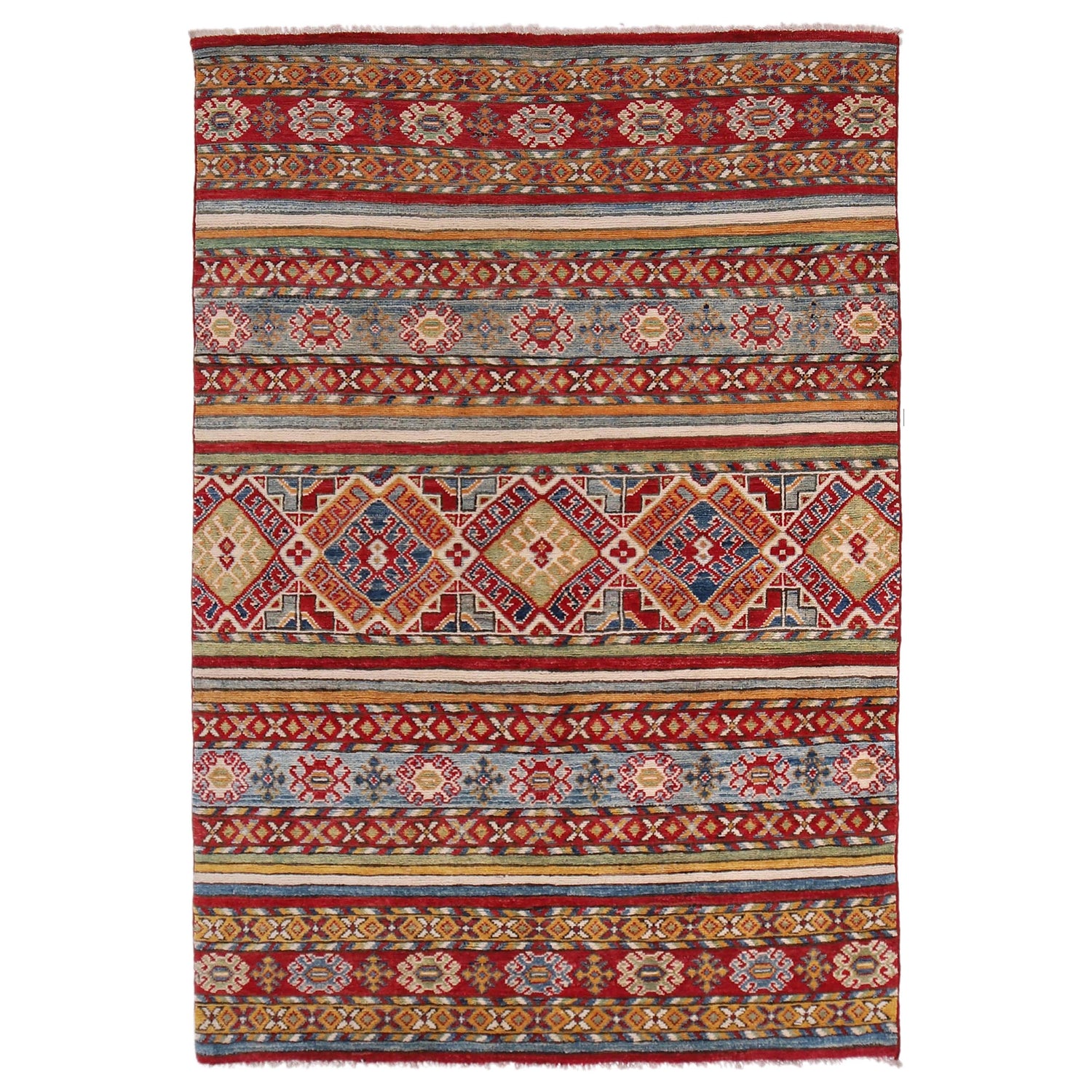Khurjeen Area Rug Handmade Multi Curvilinear 4x6 ft