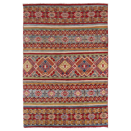 Khurjeen Area Rug Handmade Multi Curvilinear 4x6 ft