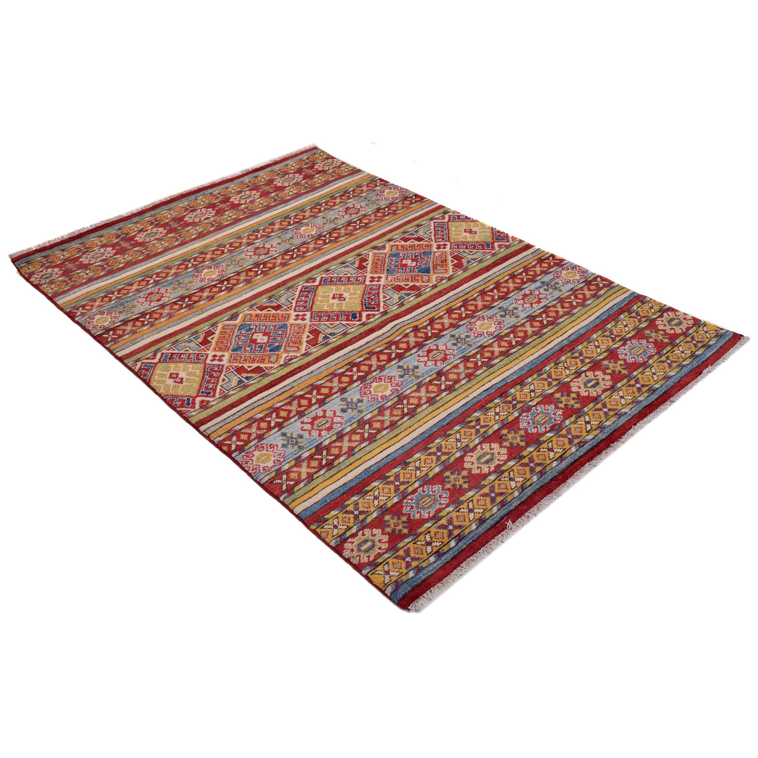 Khurjeen Area Rug Handmade Multi Curvilinear 4x6 ft
