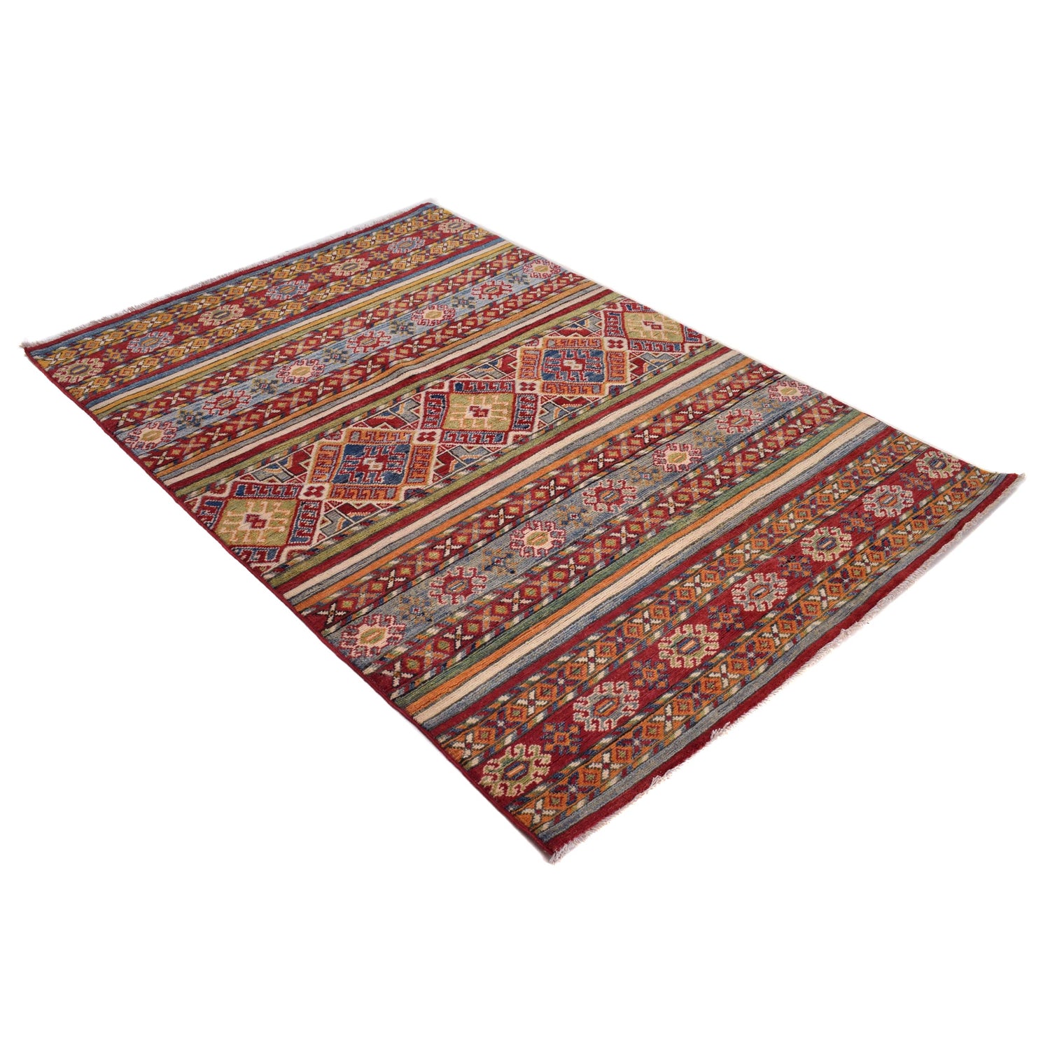 Khurjeen Area Rug Handmade Multi Curvilinear 4x6 ft