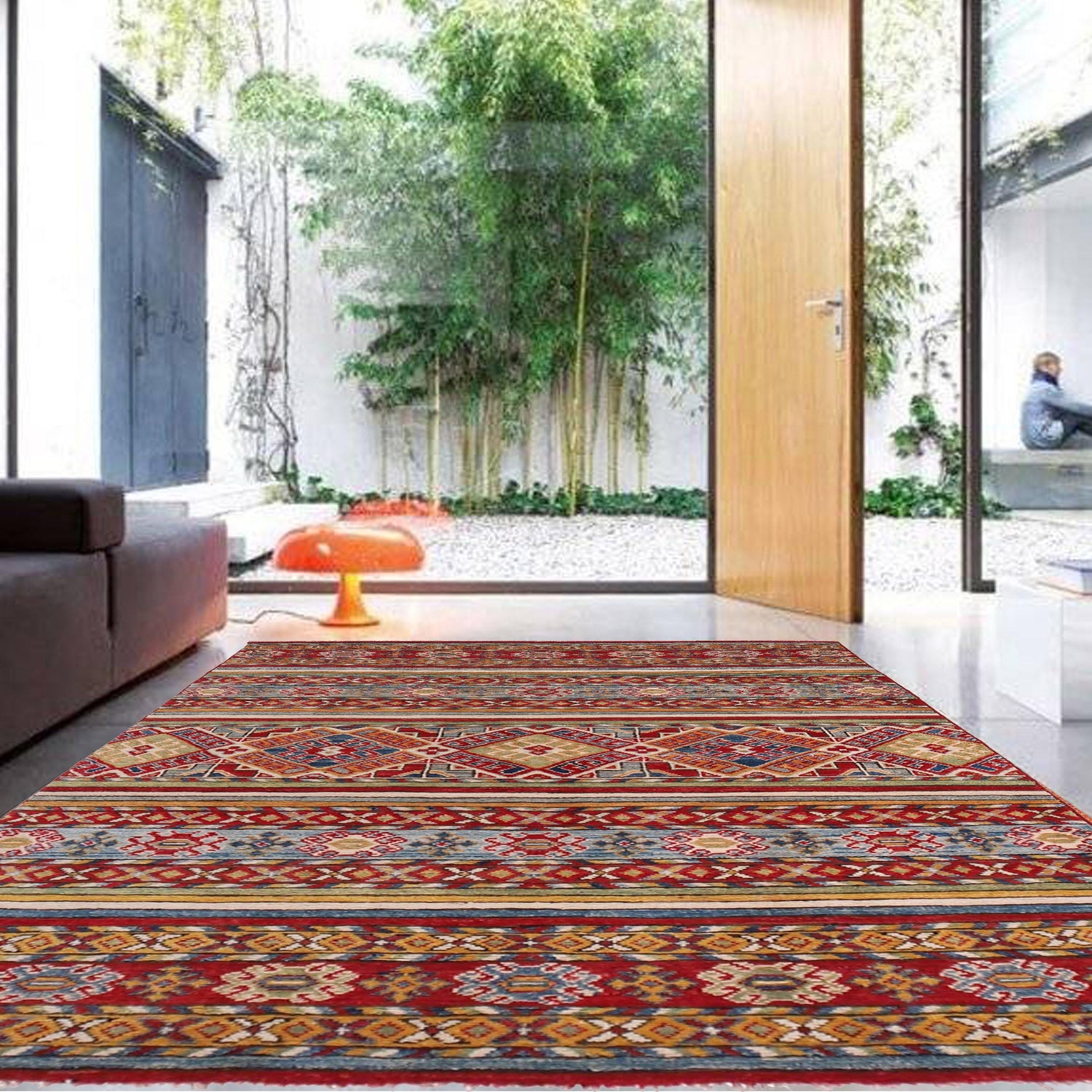 Khurjeen Area Rug Handmade Multi Curvilinear 4x6 ft