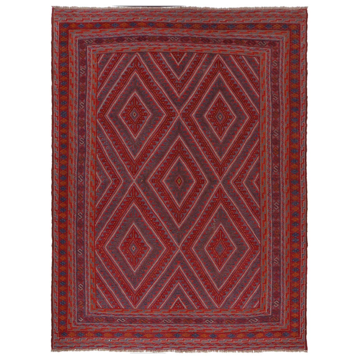 Mashwani Runner Rug Handmade Deep Red Geometric 6x9 ft