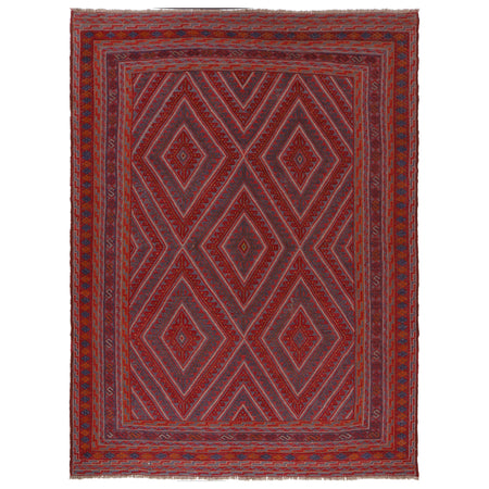 Mashwani Runner Rug Handmade Deep Red Geometric 6x9 ft