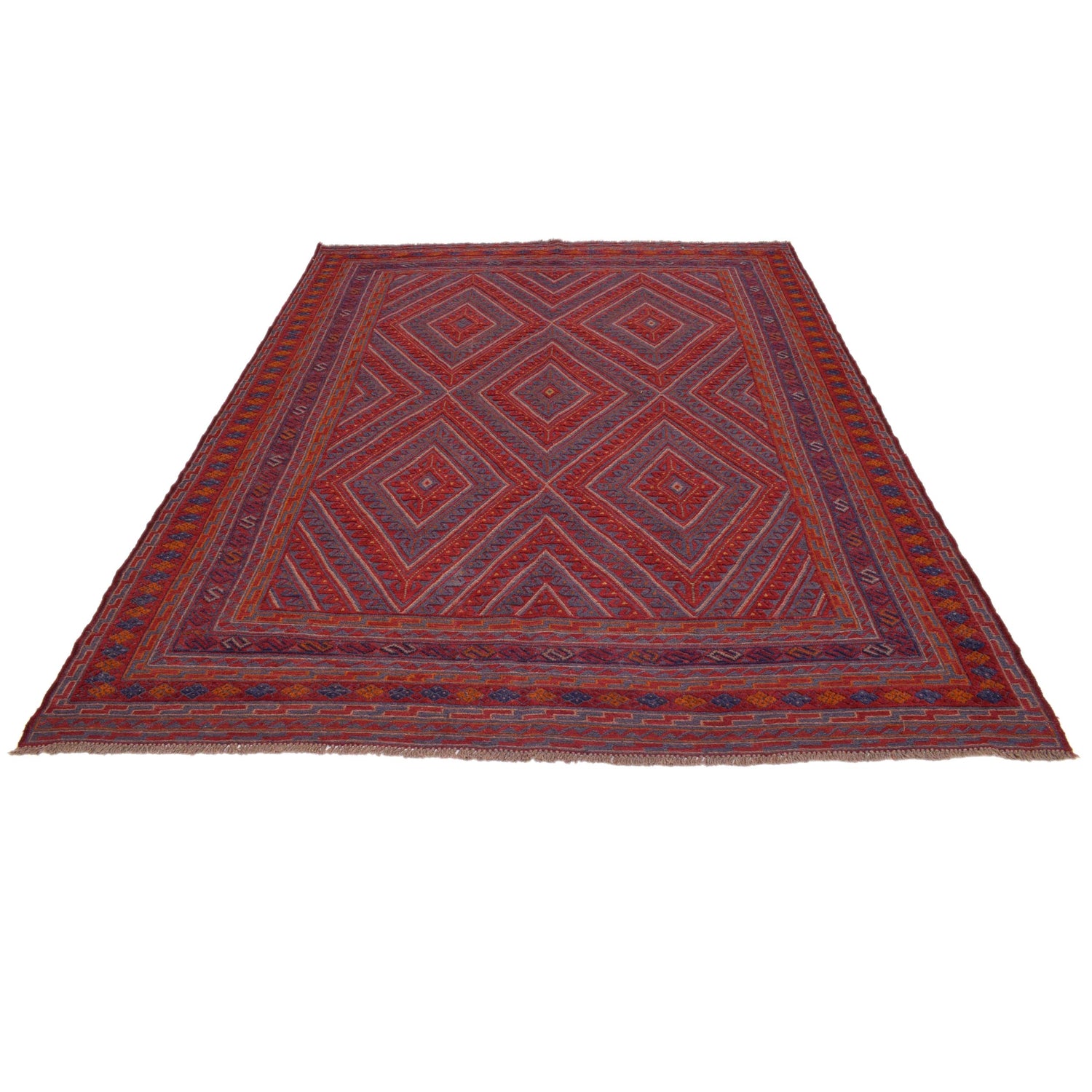 Mashwani Runner Rug Handmade Deep Red Geometric 6x9 ft