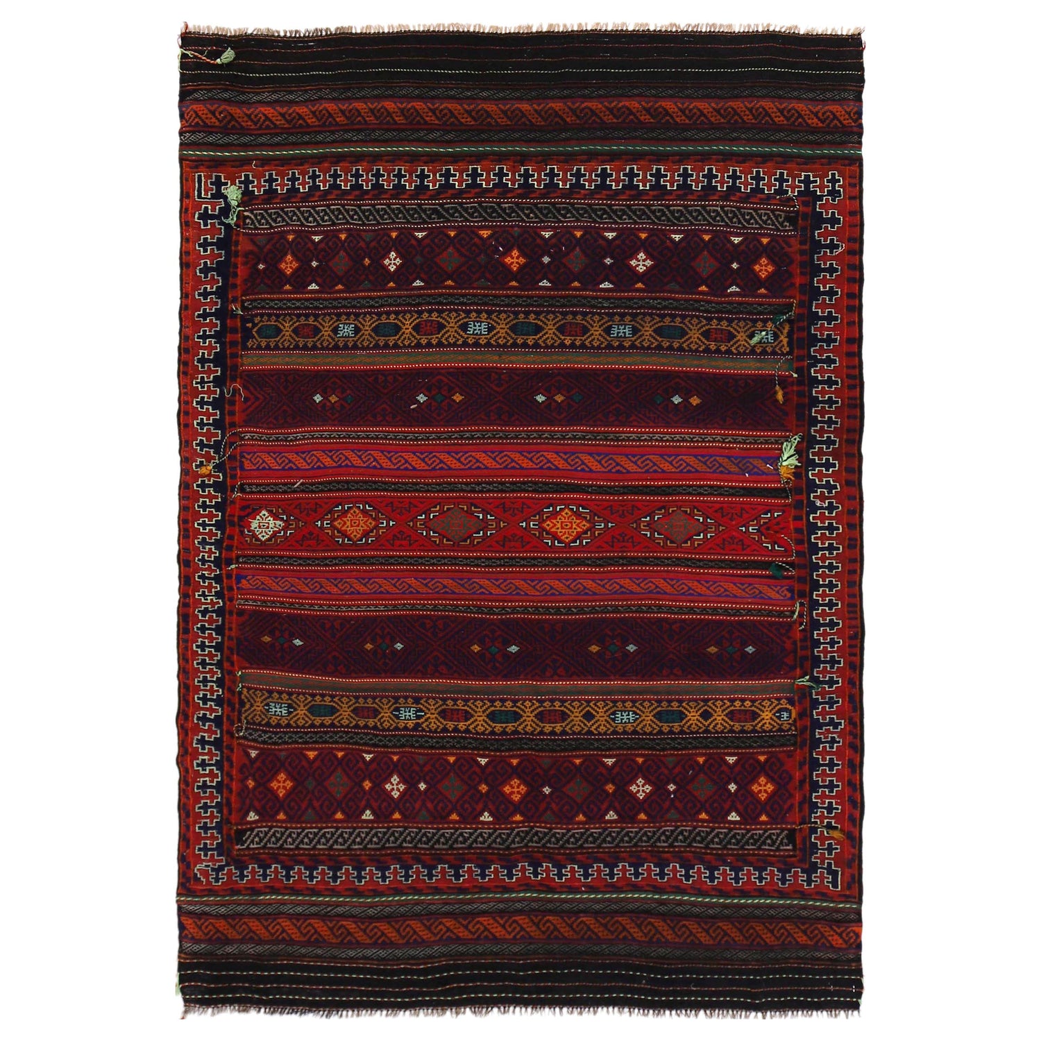 Laghari Kilim Area Rug Handmade Multi Geometric 4x7 ft