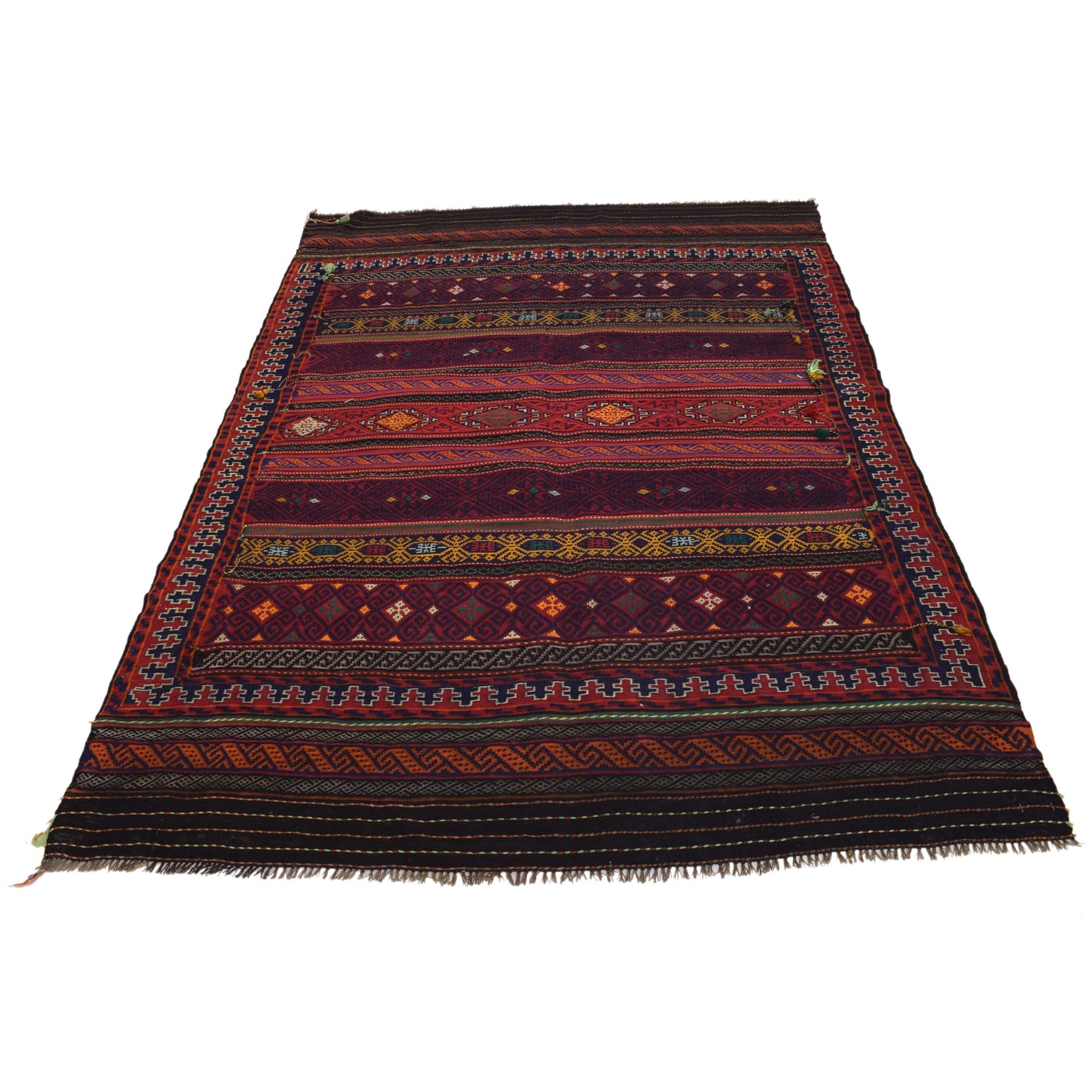 Laghari Kilim Area Rug Handmade Multi Geometric 4x7 ft