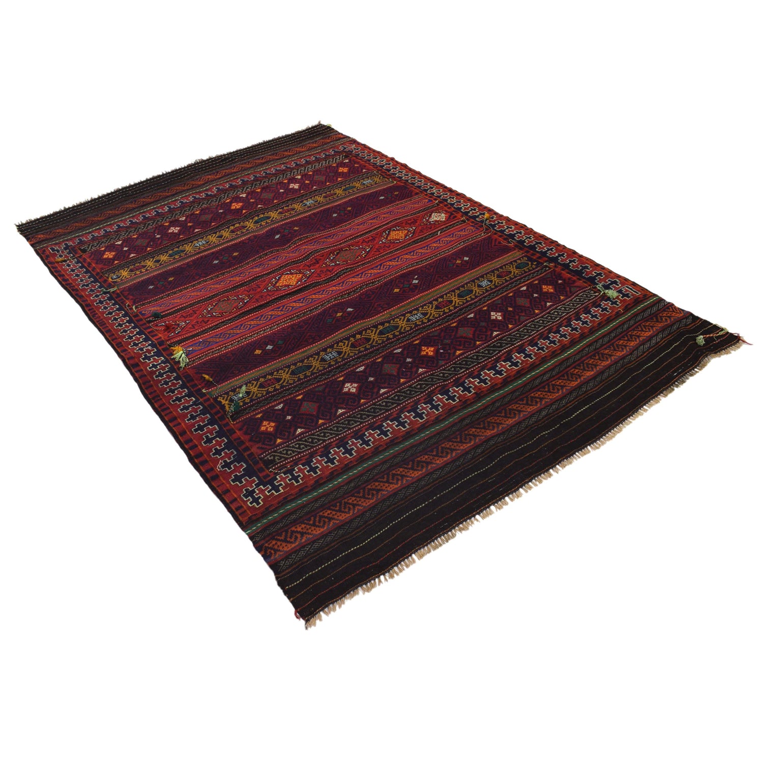 Laghari Kilim Area Rug Handmade Multi Geometric 4x7 ft