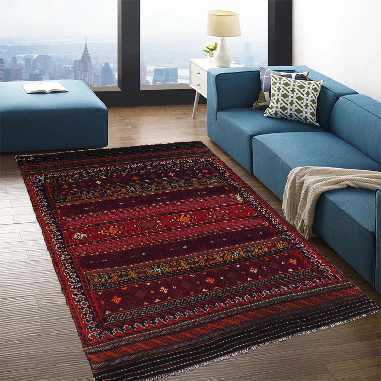 Laghari Kilim Area Rug Handmade Multi Geometric 4x7 ft