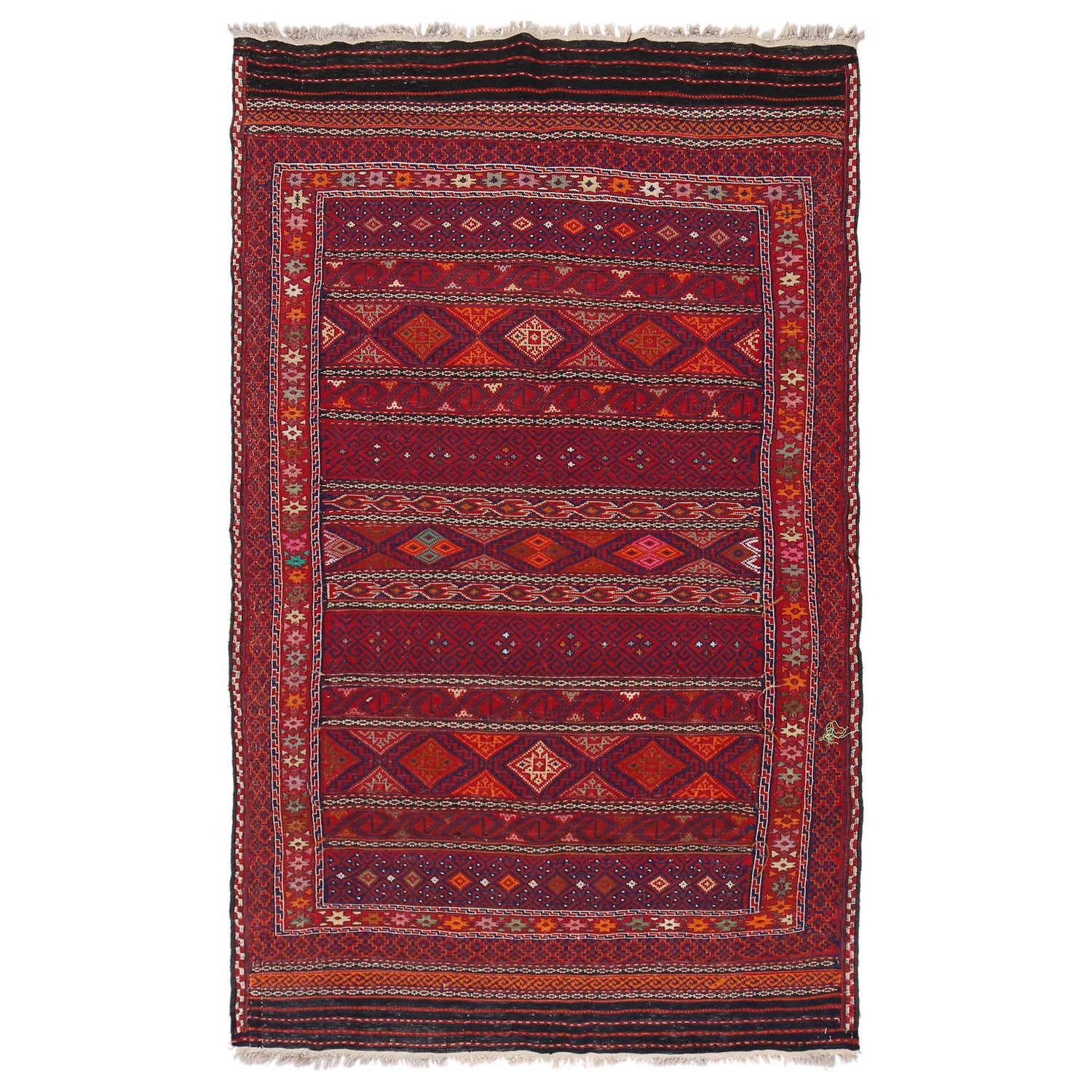 Laghari Kilim Area Rug Handmade Multi Geometric 4x7 ft