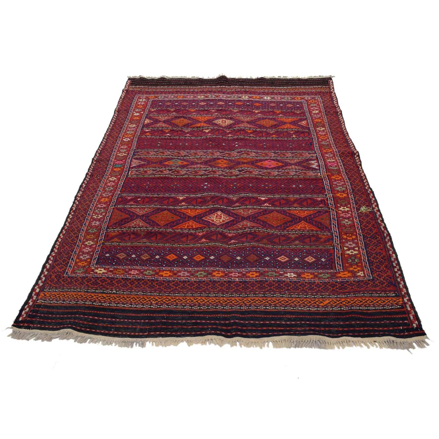 Laghari Kilim Area Rug Handmade Multi Geometric 4x7 ft