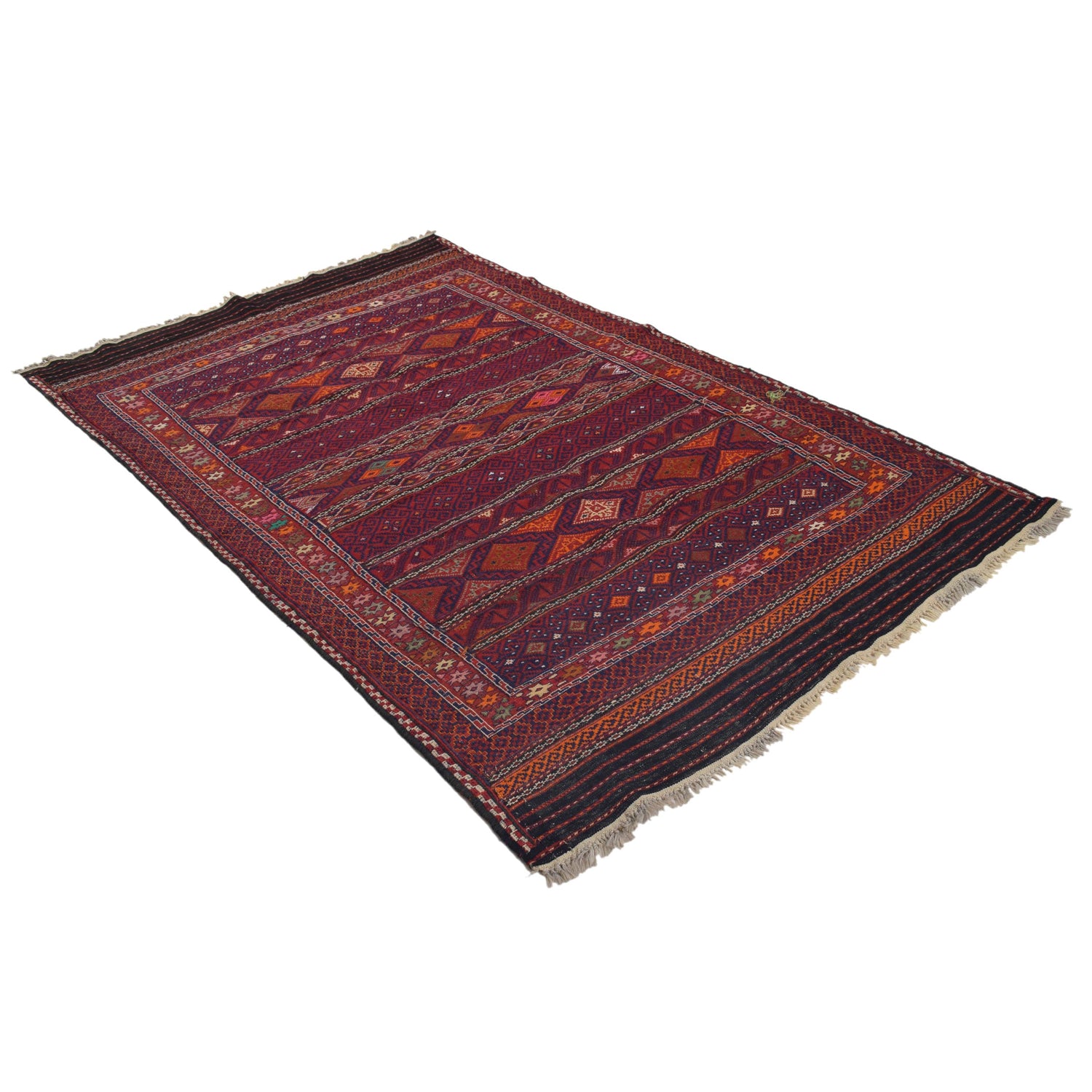 Laghari Kilim Area Rug Handmade Multi Geometric 4x7 ft