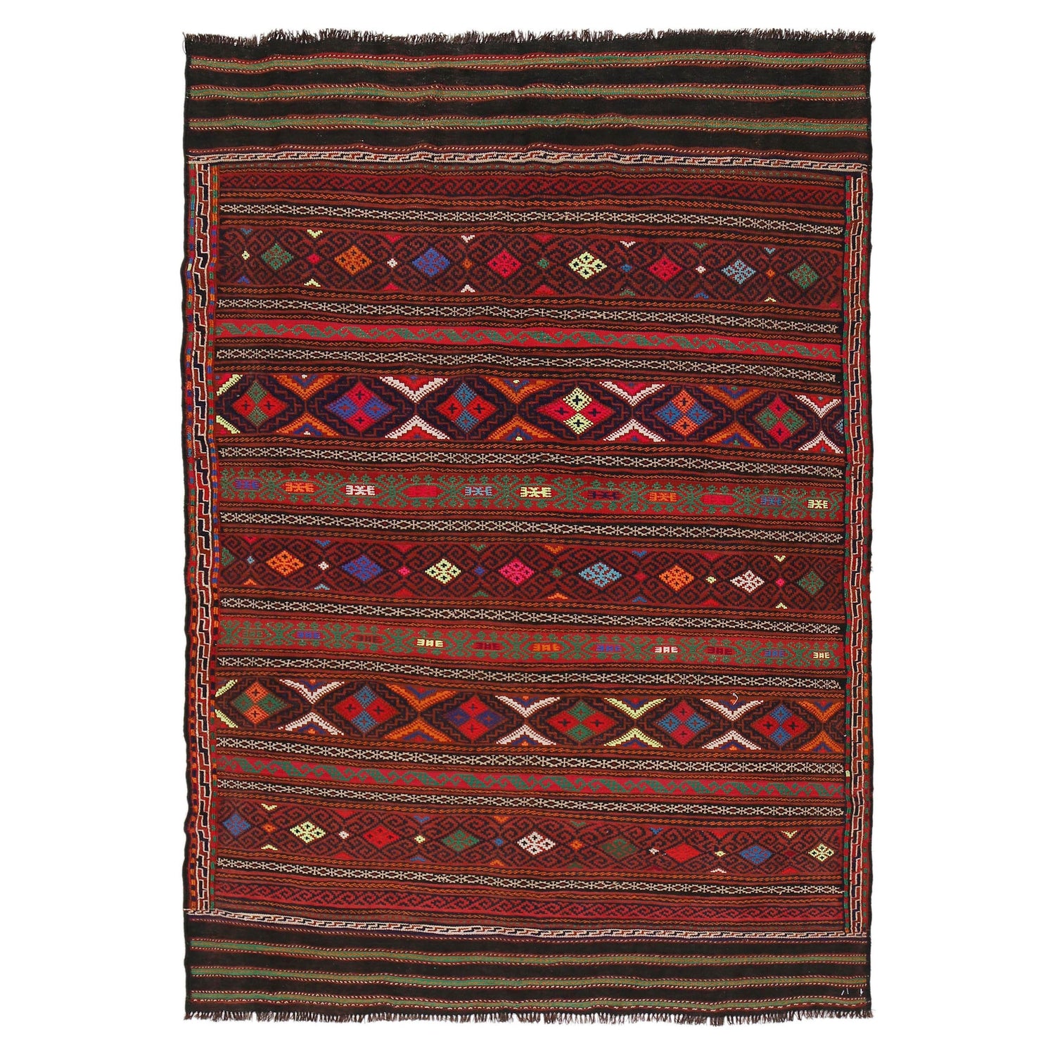 Laghari Kilim Area Rug Handmade Multi Geometric 4x7 ft