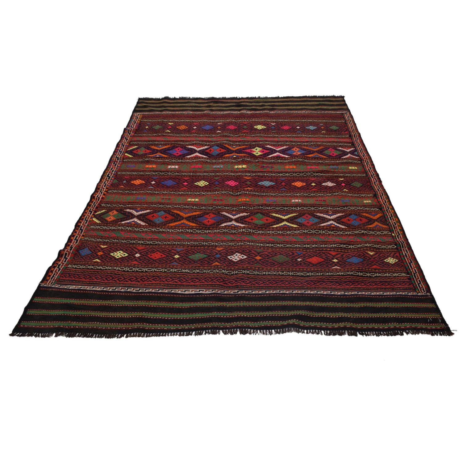 Laghari Kilim Area Rug Handmade Multi Geometric 4x7 ft