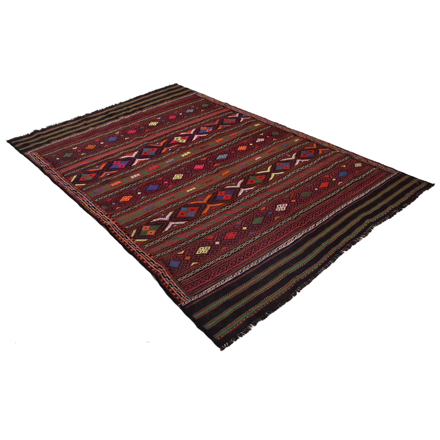 Laghari Kilim Area Rug Handmade Multi Geometric 4x7 ft