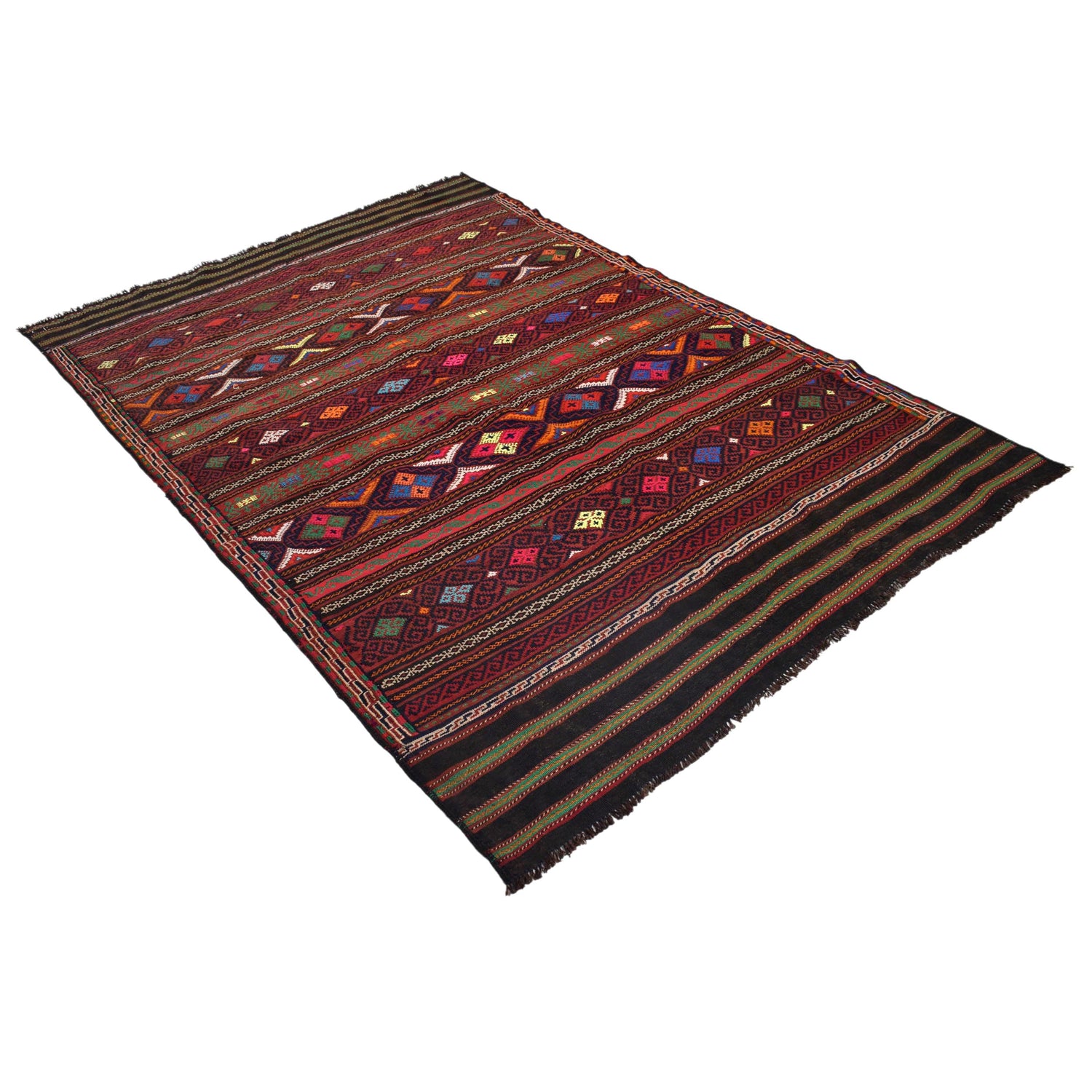 Laghari Kilim Area Rug Handmade Multi Geometric 4x7 ft
