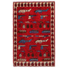 War Area Rug Handmade Red Helicopter + Tank 3x5 ft