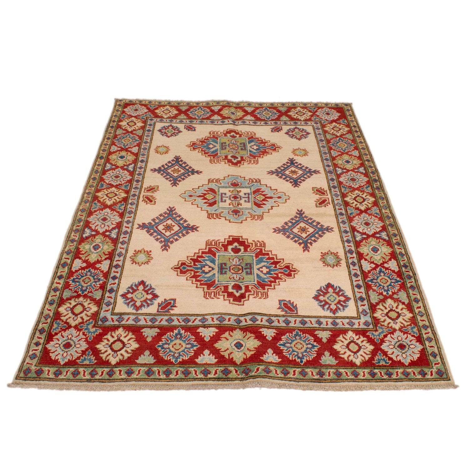 Kazak Rug Handmade Ivory Medallion 4x6 ft