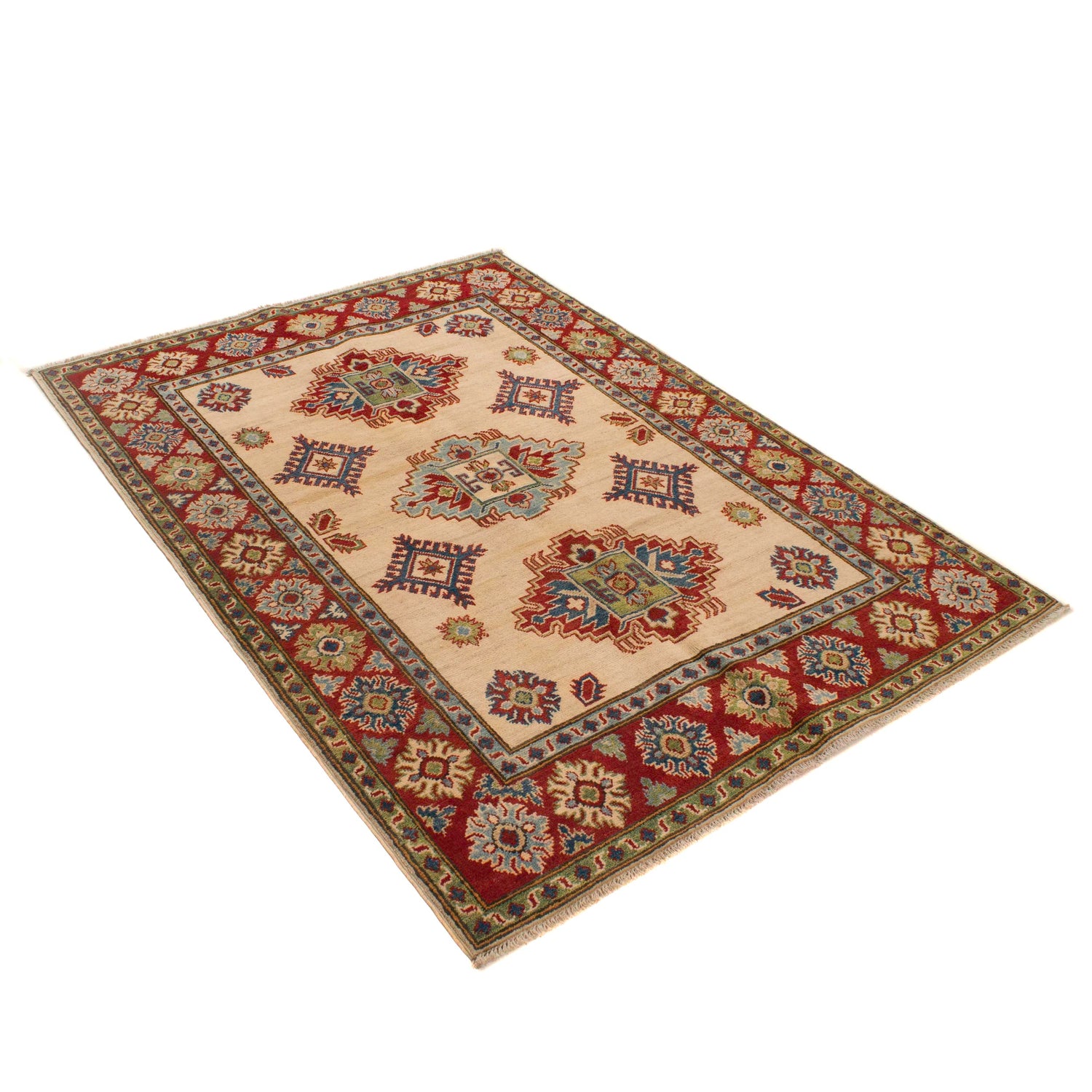 Kazak Rug Handmade Ivory Medallion 4x6 ft