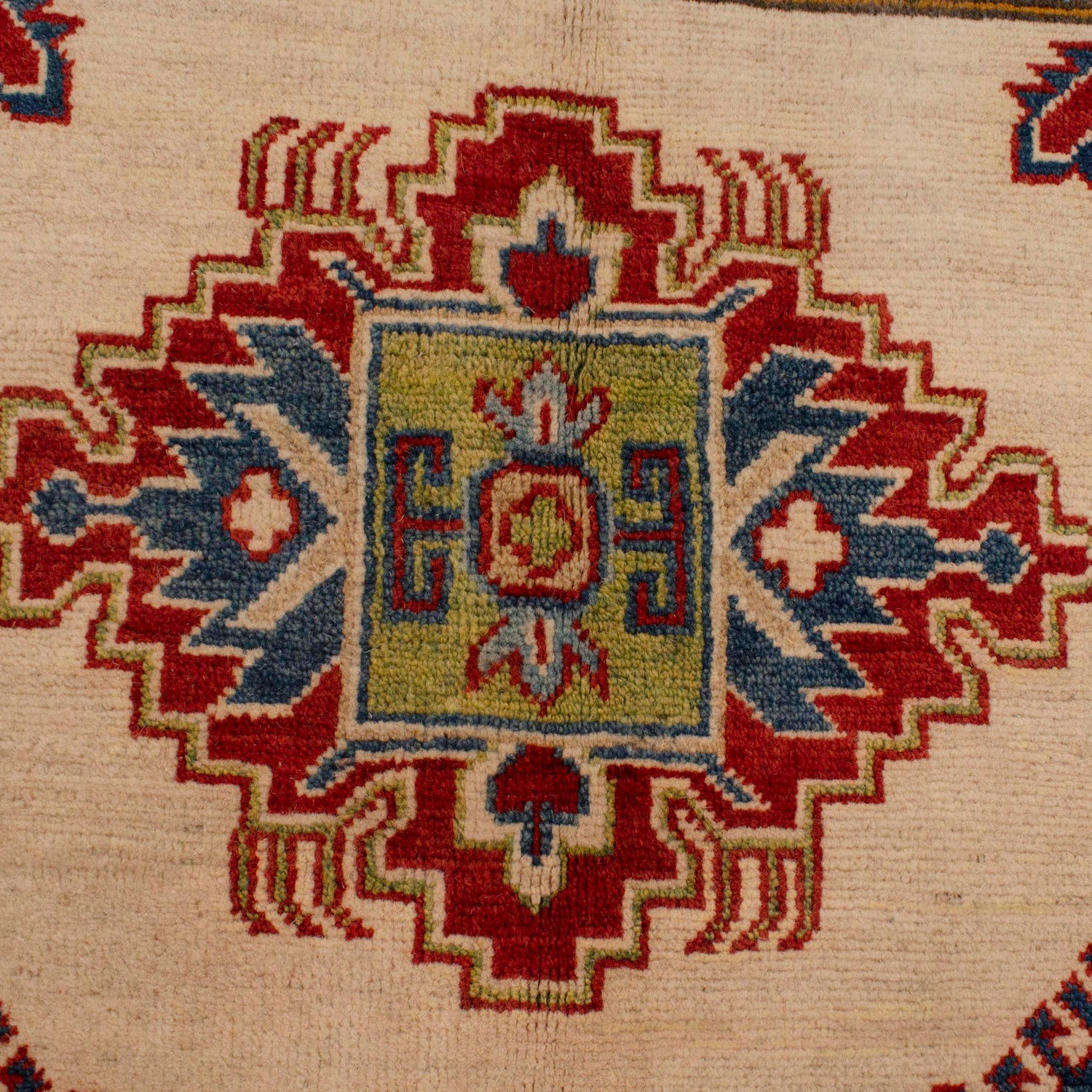 Kazak Rug Handmade Ivory Medallion 4x6 ft