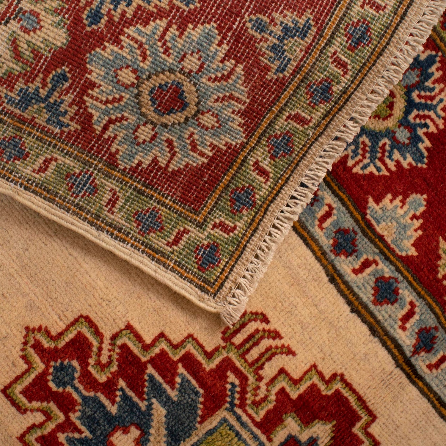 Kazak Rug Handmade Ivory Medallion 4x6 ft
