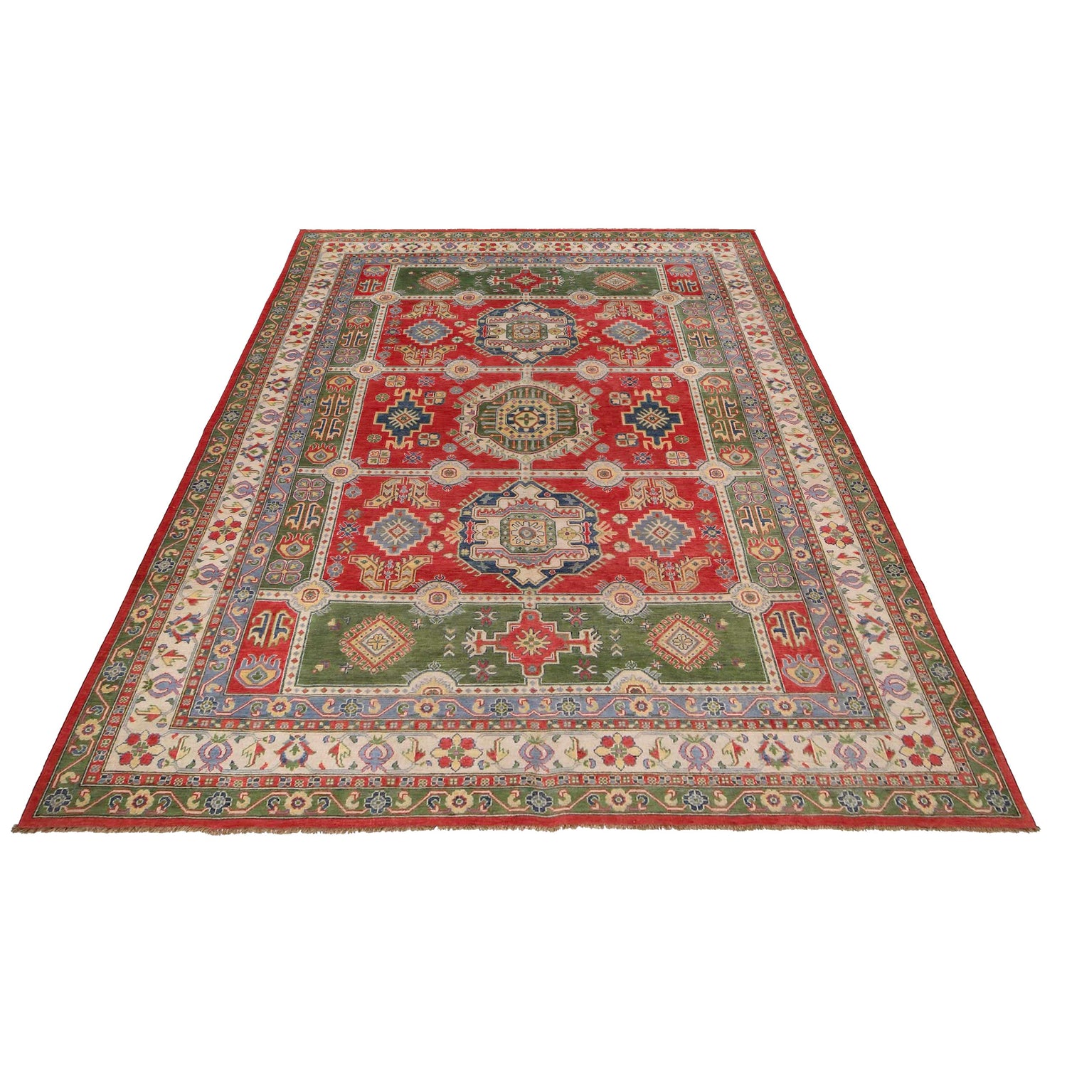 Kazak Rug Handmade Red Medallion 9x12 ft