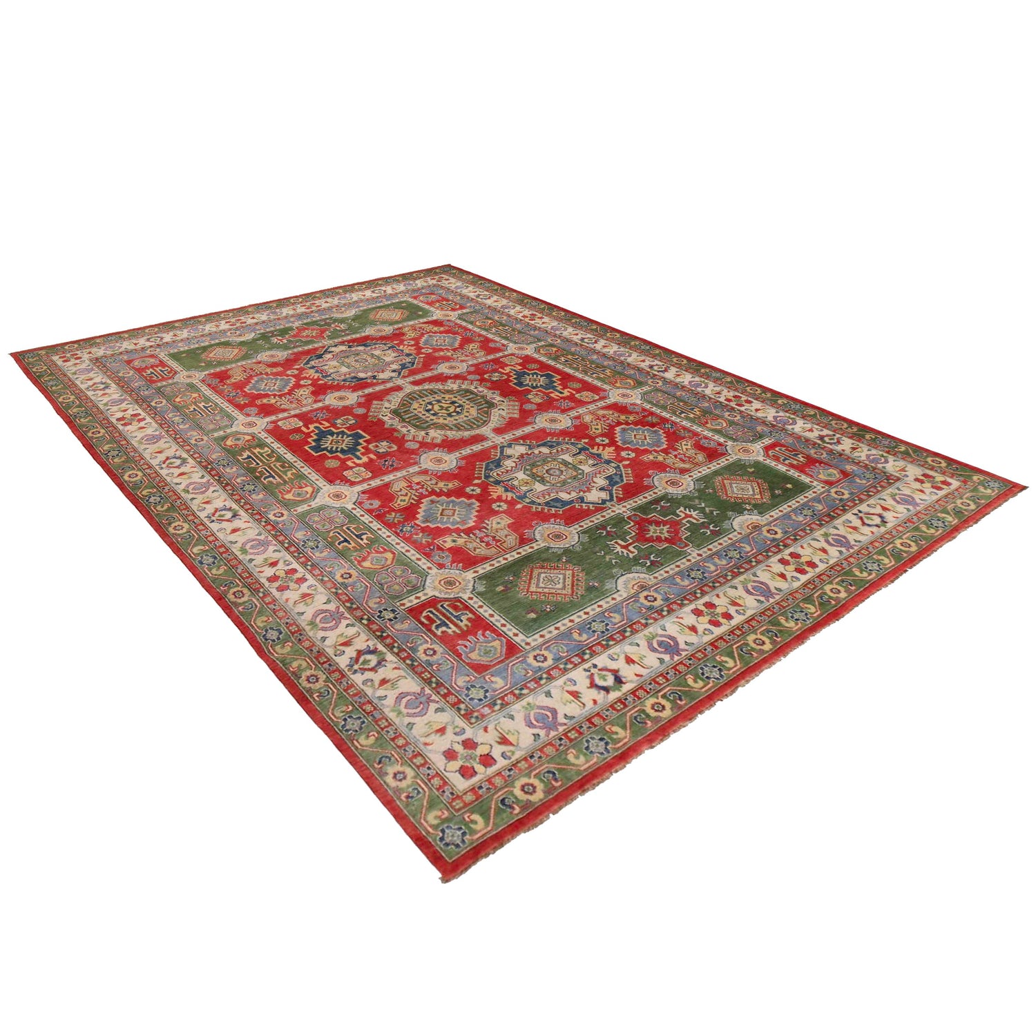 Kazak Rug Handmade Red Medallion 9x12 ft