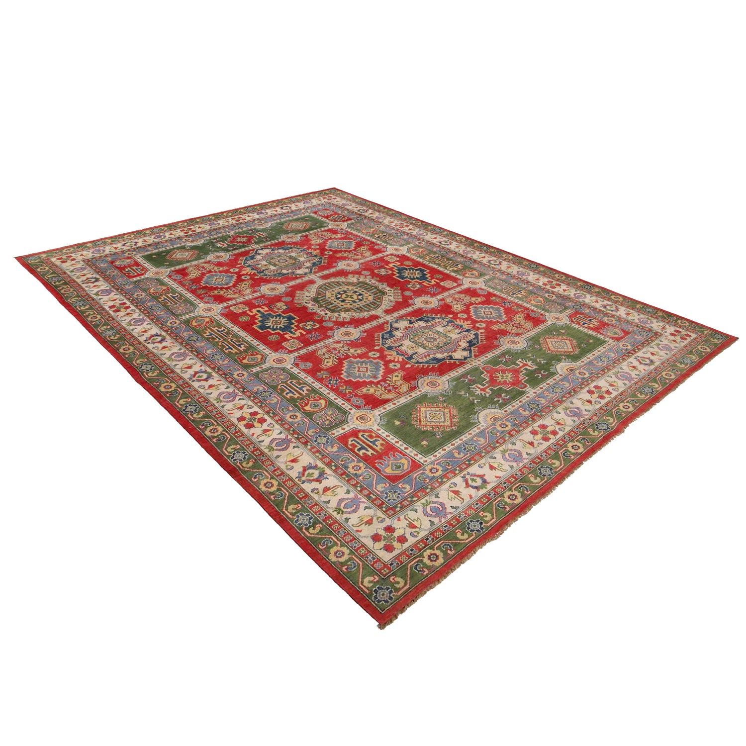 Kazak Rug Handmade Red Medallion 9x12 ft