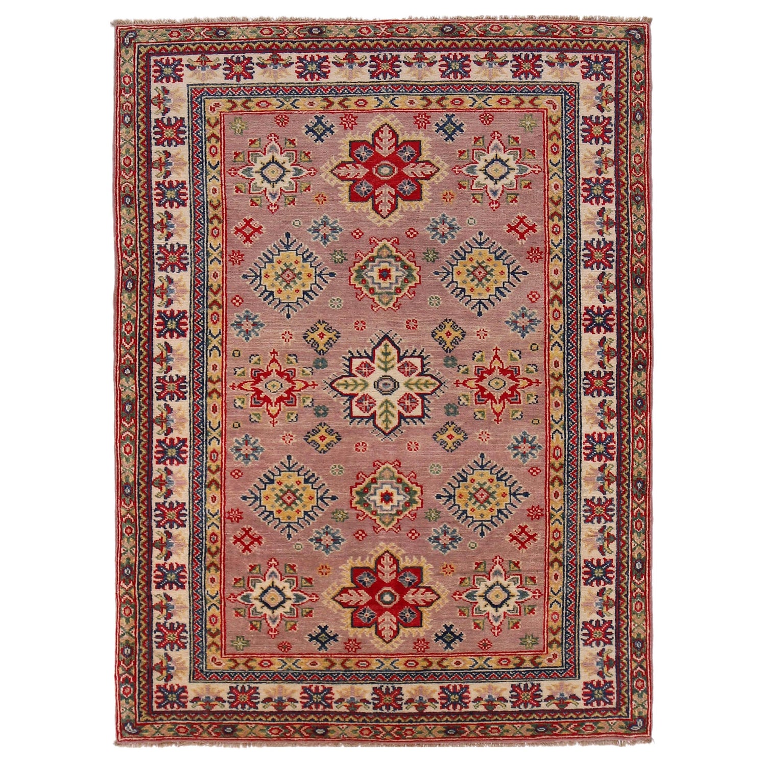 Kazak Rug Handmade Gray Medallion 4x6 ft