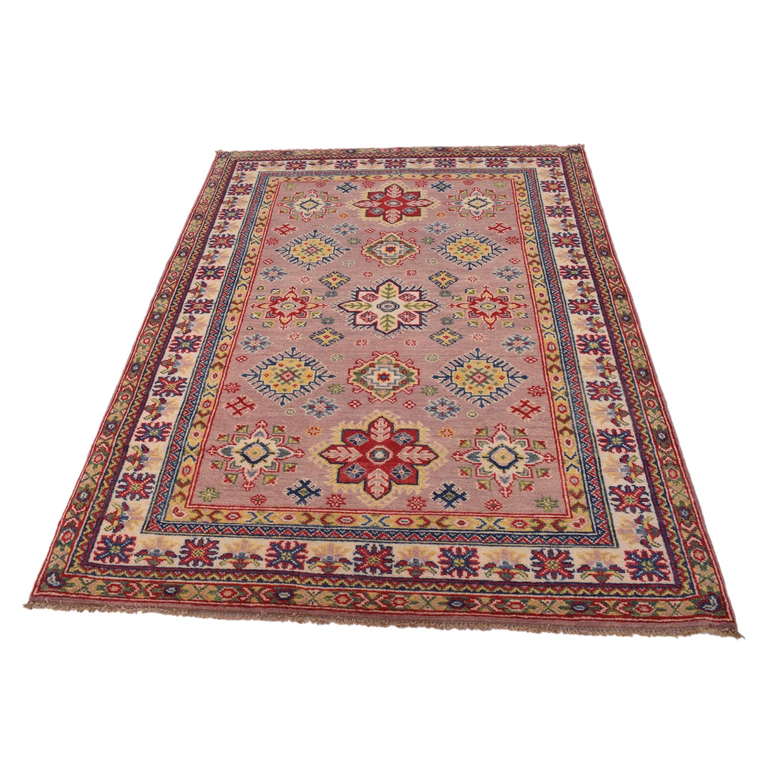 Kazak Rug Handmade Gray Medallion 4x6 ft