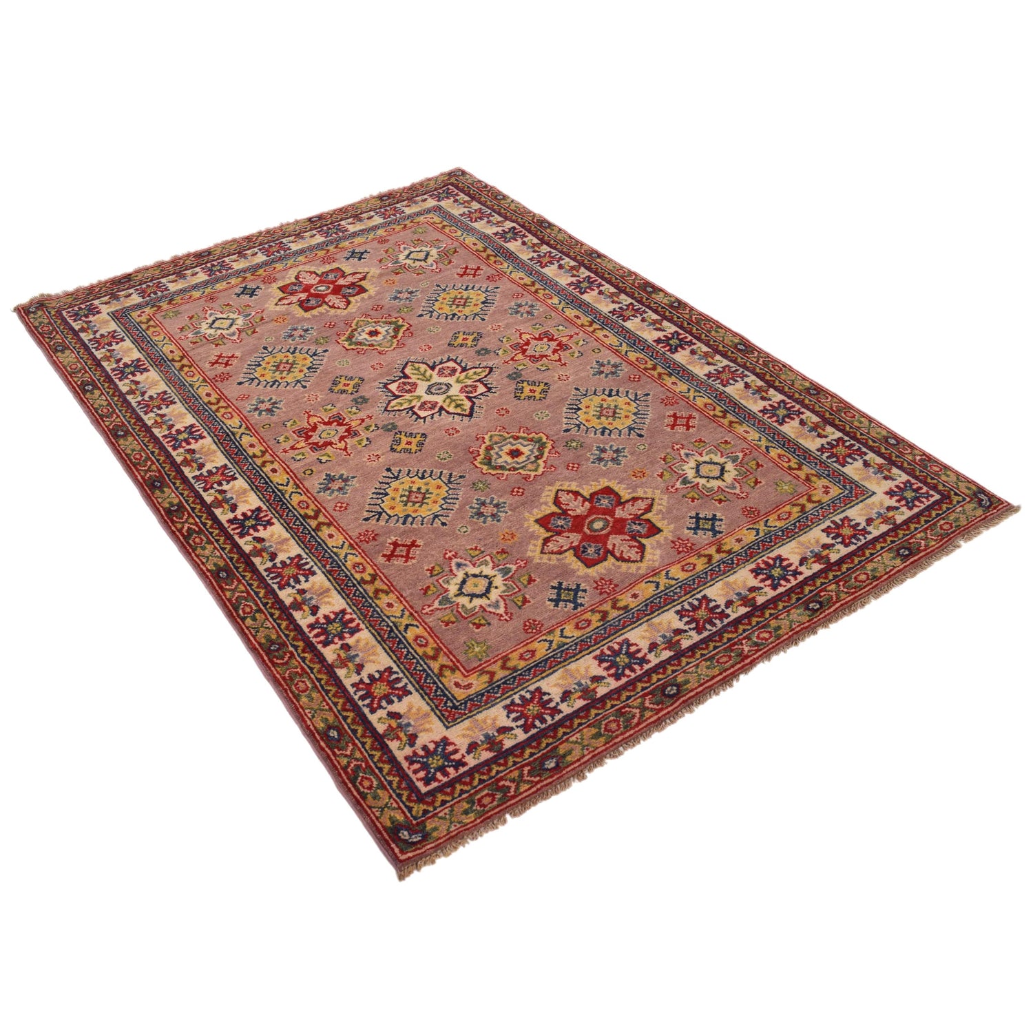 Kazak Rug Handmade Gray Medallion 4x6 ft