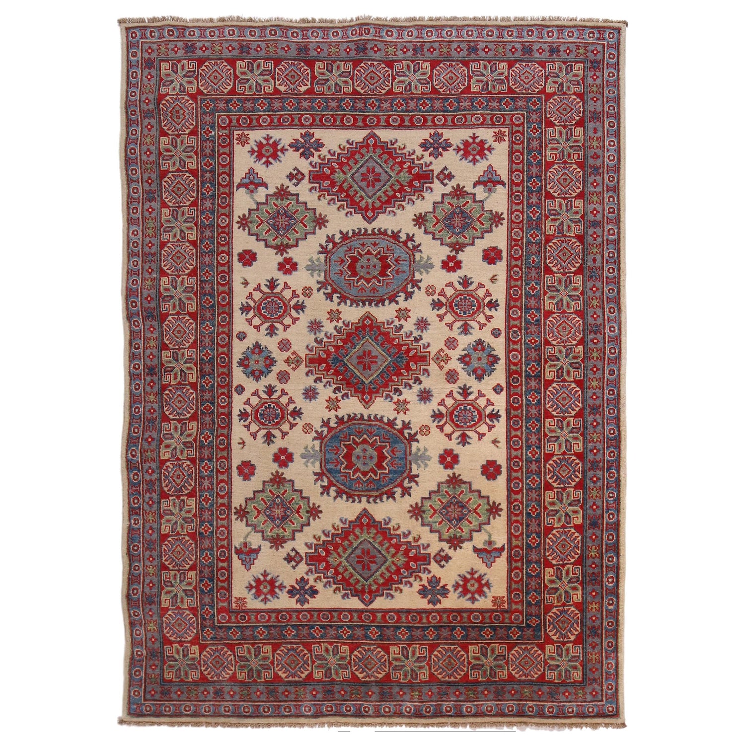 Kazak Rug Handmade Ivory Medallion 4x7 ft