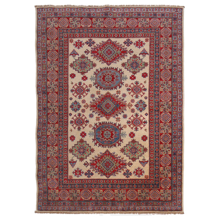 Kazak Rug Handmade Ivory Medallion 4x7 ft