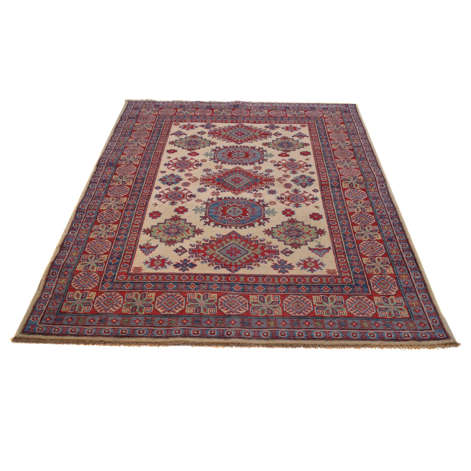 Kazak Rug Handmade Ivory Medallion 4x7 ft